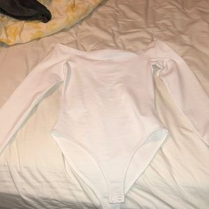 White off the shoulder body suit long sleeve